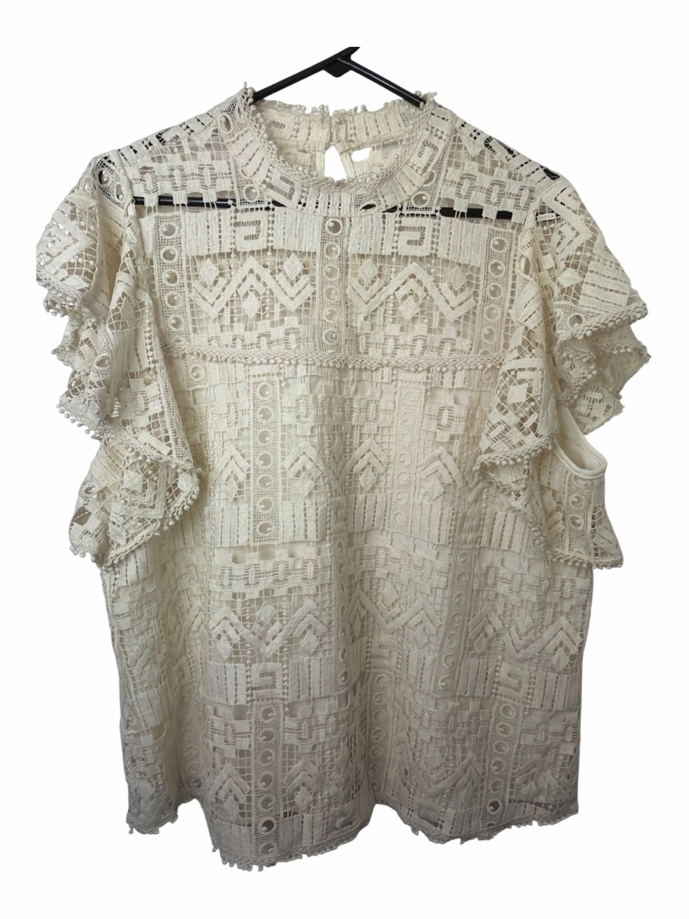 Maeve Valerie Women's Cream Lace Ruffle Sleeve Top